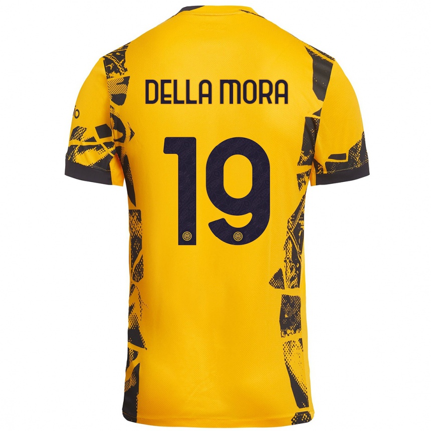 Kids Football Tommaso Della Mora #19 Gold Black Third Jersey 2024/25 T-Shirt Canada