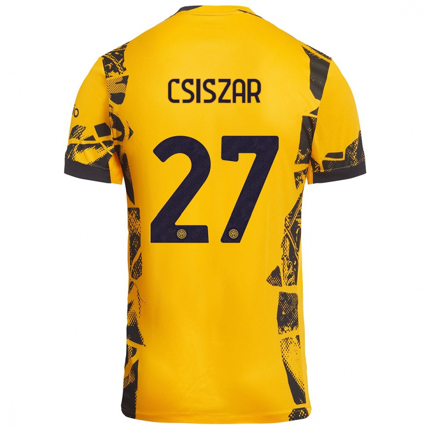 Kids Football Henrietta Csiszár #27 Gold Black Third Jersey 2024/25 T-Shirt Canada