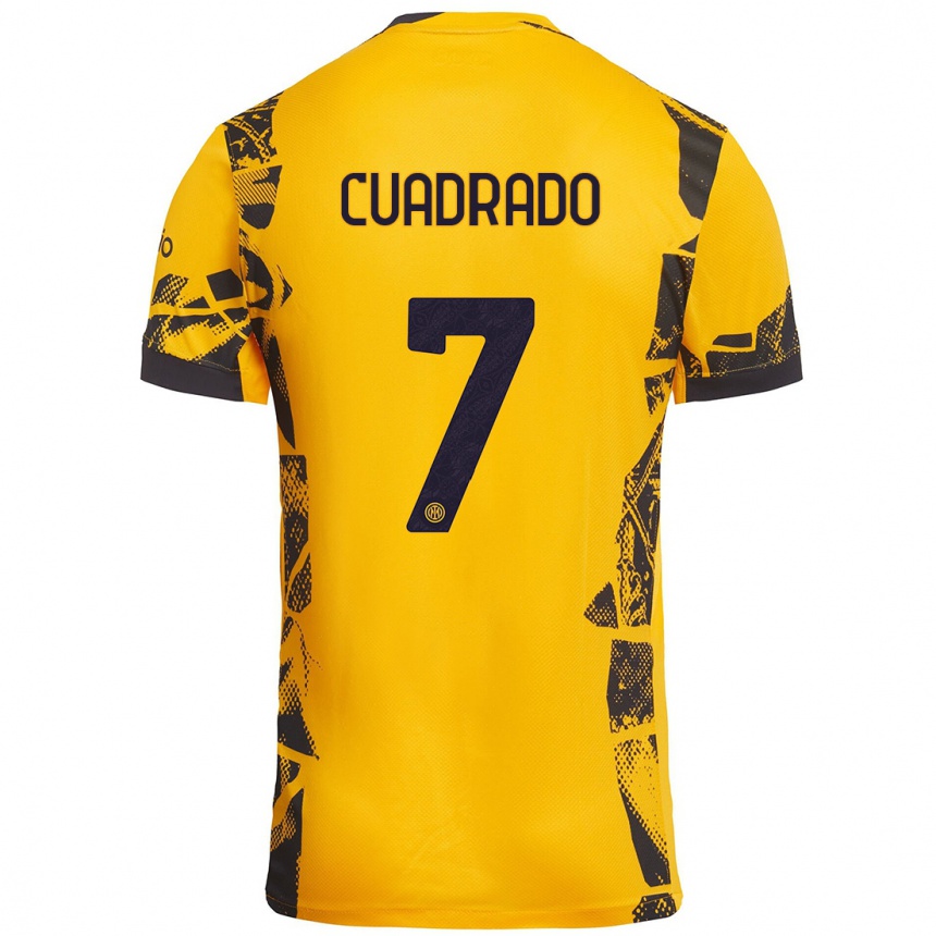 Kids Football Juan Cuadrado #7 Gold Black Third Jersey 2024/25 T-Shirt Canada