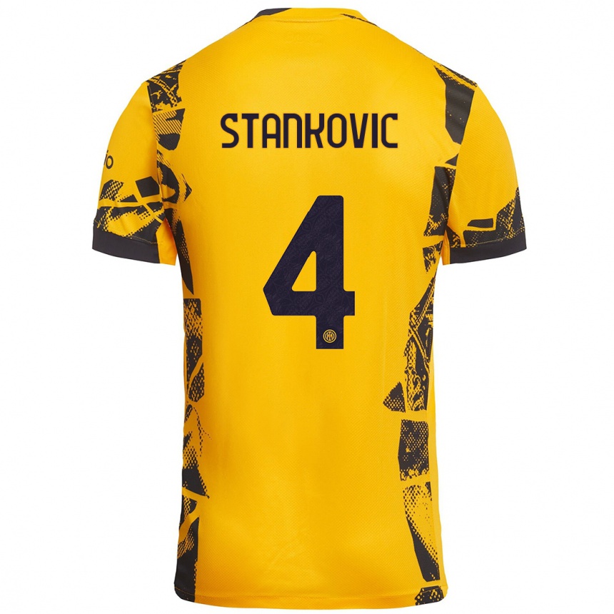 Kids Football Aleksandar Stankovic #4 Gold Black Third Jersey 2024/25 T-Shirt Canada