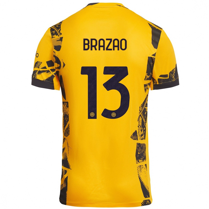 Kids Football Gabriel Brazao #13 Gold Black Third Jersey 2024/25 T-Shirt Canada