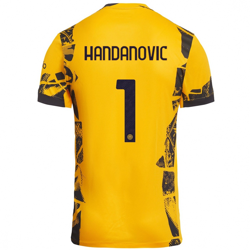 Kids Football Samir Handanovic #1 Gold Black Third Jersey 2024/25 T-Shirt Canada