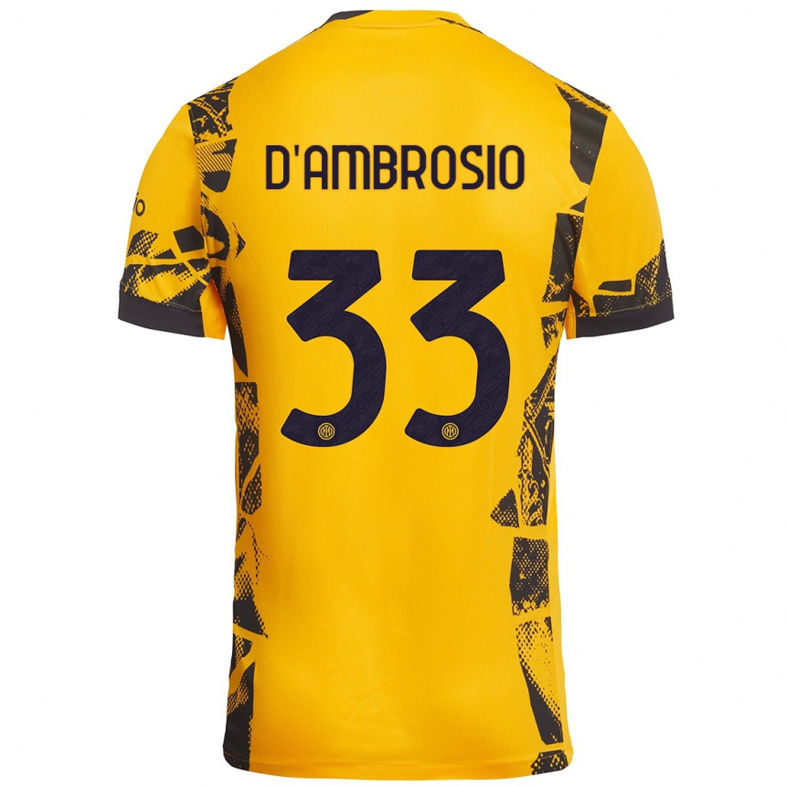 Kids Football Danilo D'ambrosio #33 Gold Black Third Jersey 2024/25 T-Shirt Canada