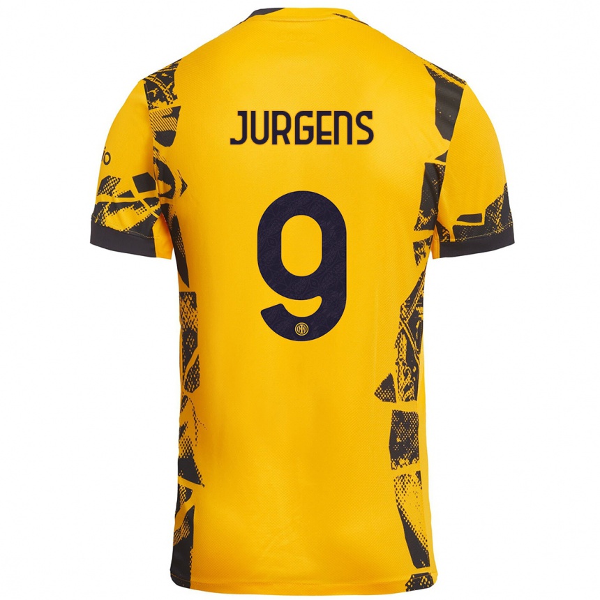 Kids Football Oliver Jurgens #9 Gold Black Third Jersey 2024/25 T-Shirt Canada