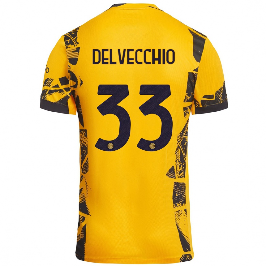 Kids Football Gabriele Delvecchio #33 Gold Black Third Jersey 2024/25 T-Shirt Canada