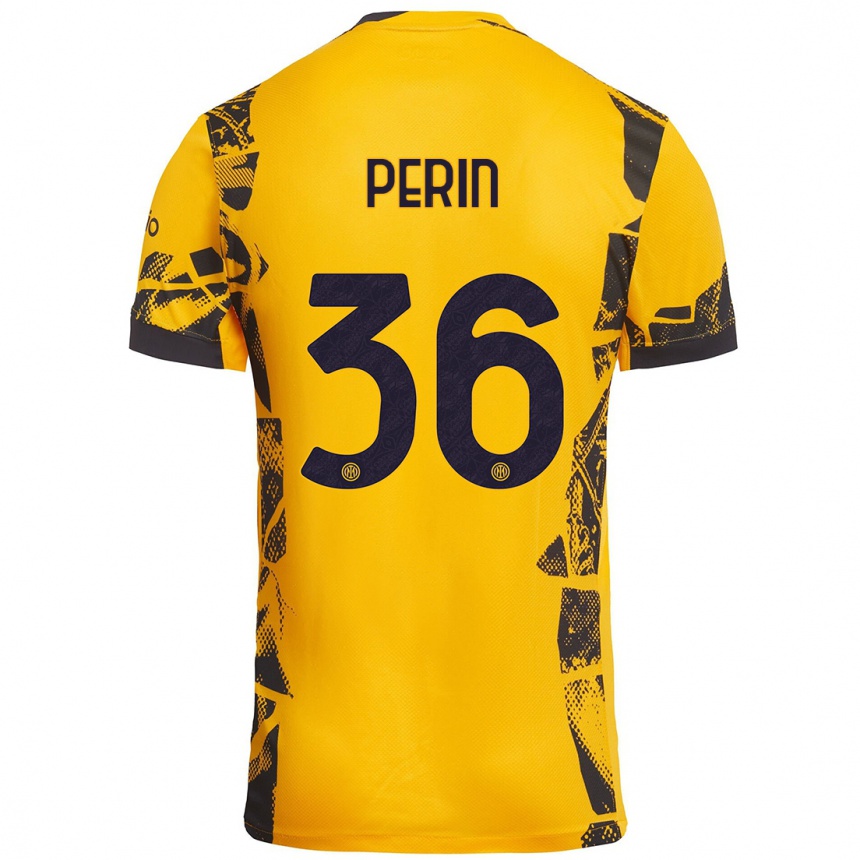 Kids Football Nicolo Perin #36 Gold Black Third Jersey 2024/25 T-Shirt Canada