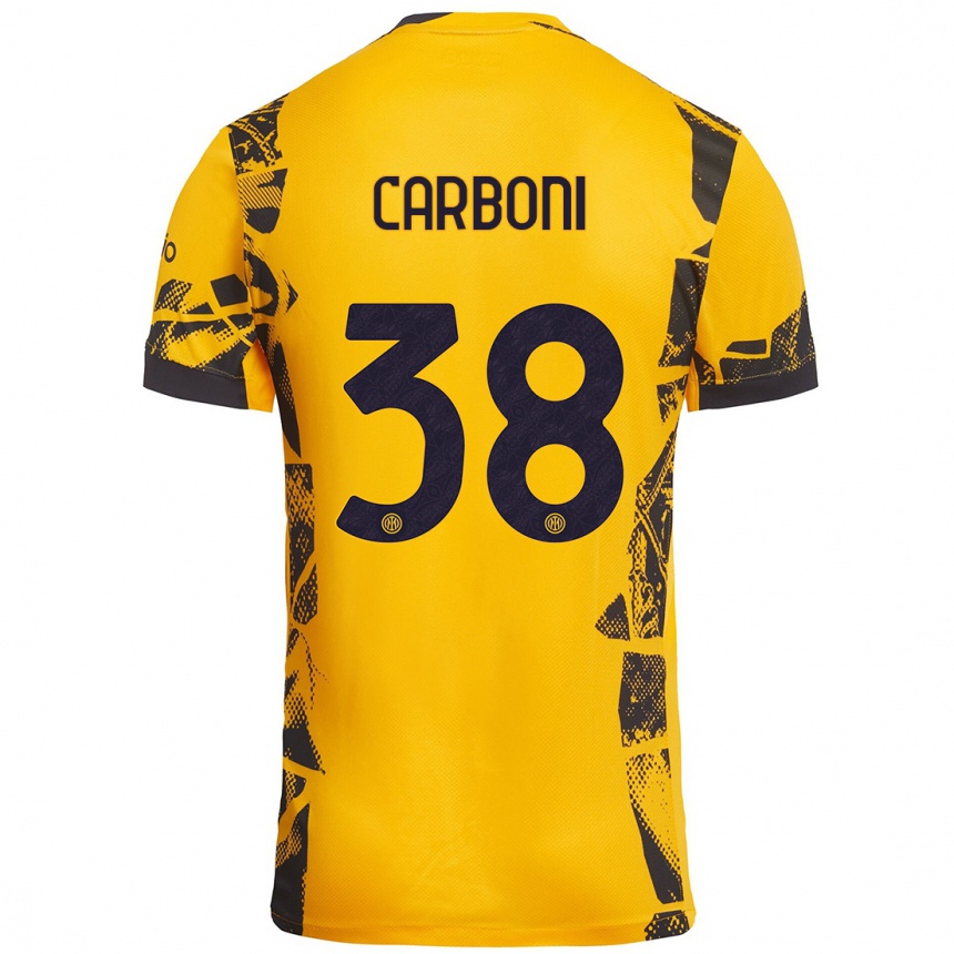 Kids Football Valentin Carboni #38 Gold Black Third Jersey 2024/25 T-Shirt Canada