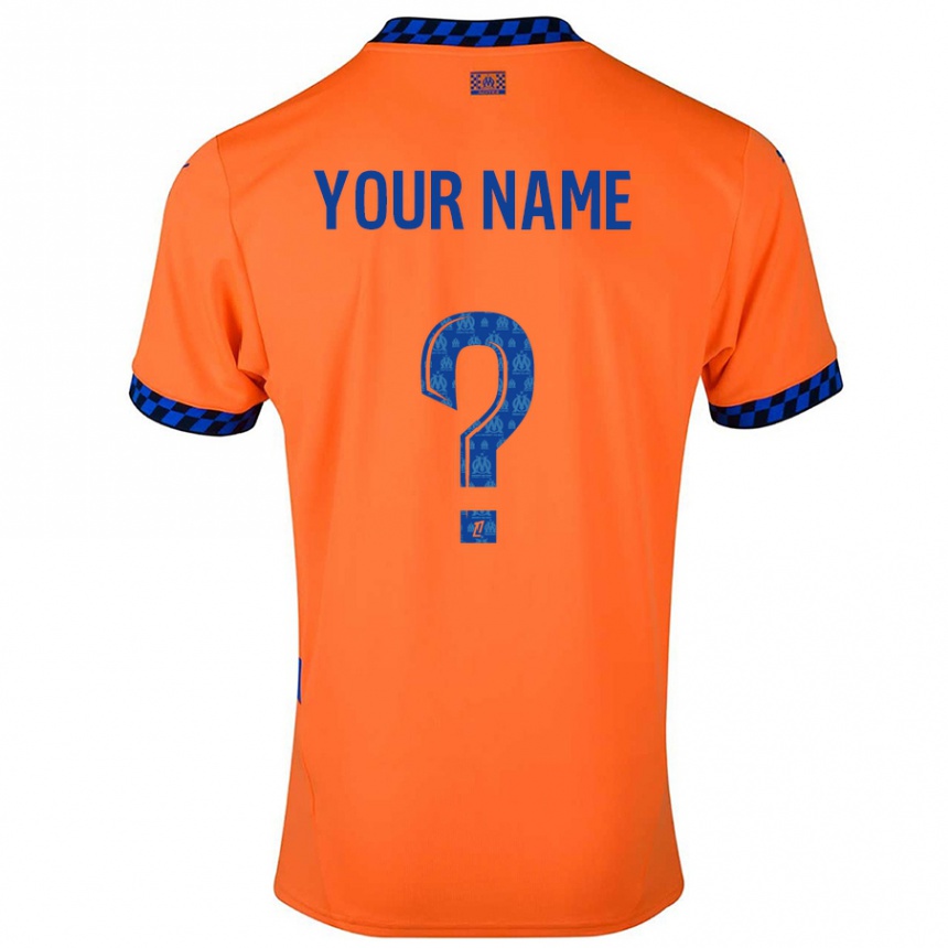 Enfant Football Maillot Votre Nom #0 Orange Bleu Foncé Troisieme 2024/25 Canada