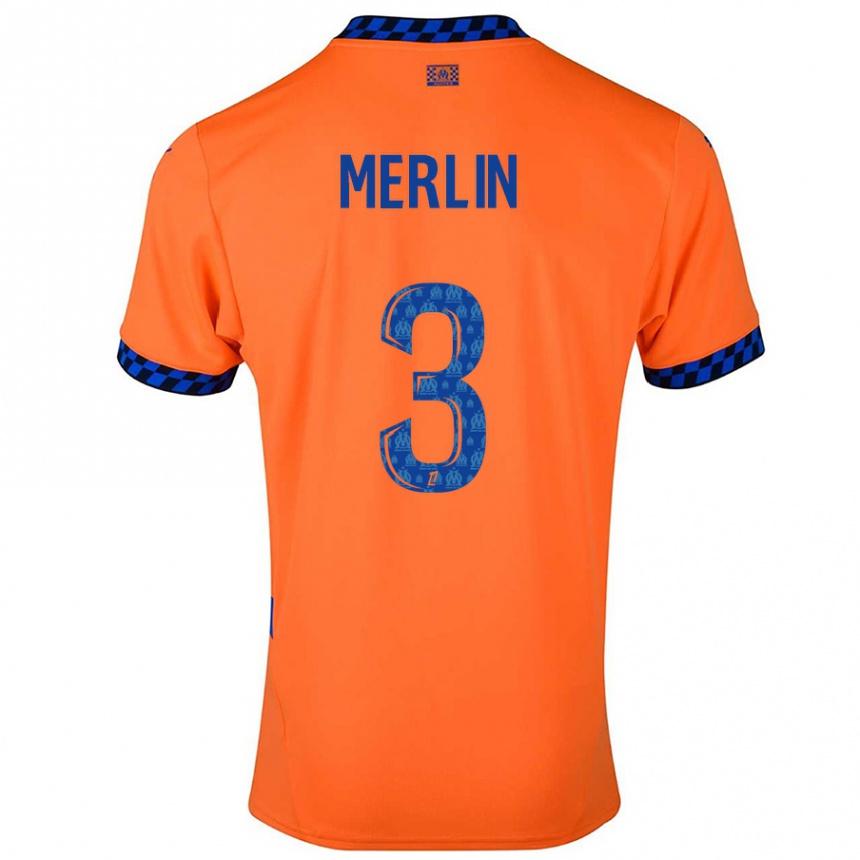 Kids Football Quentin Merlin #3 Orange Dark Blue Third Jersey 2024/25 T-Shirt Canada