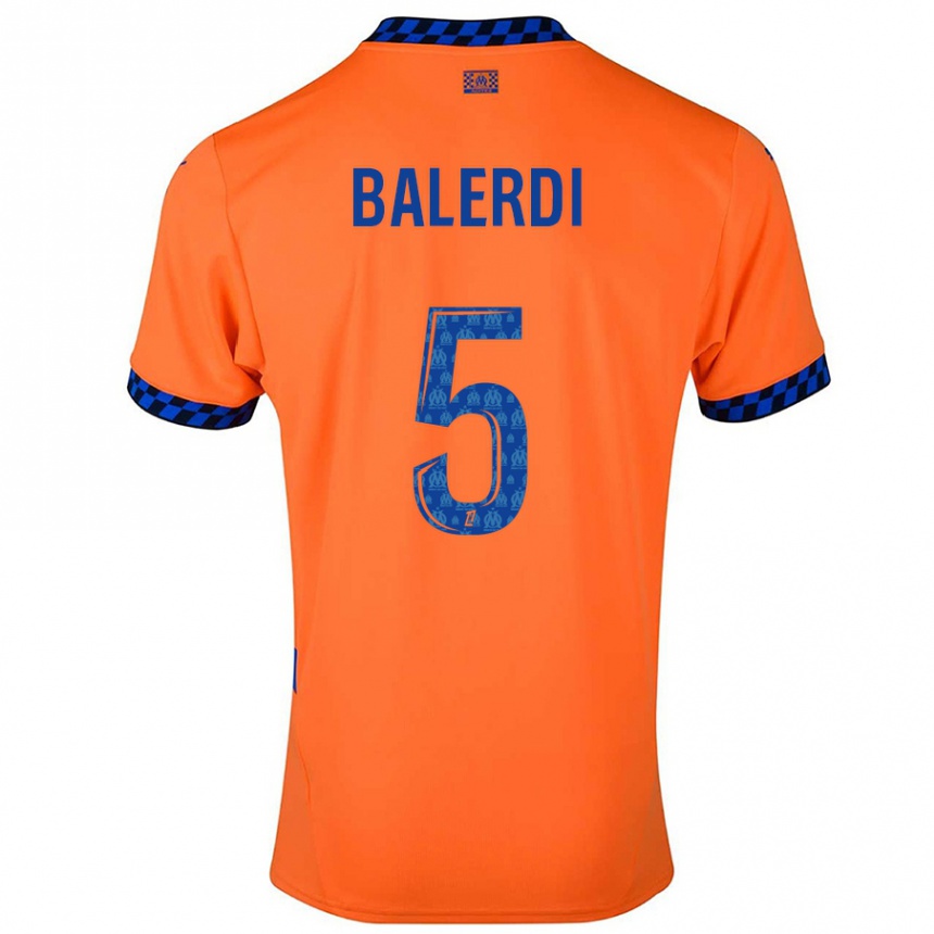 Kids Football Leonardo Balerdi #5 Orange Dark Blue Third Jersey 2024/25 T-Shirt Canada