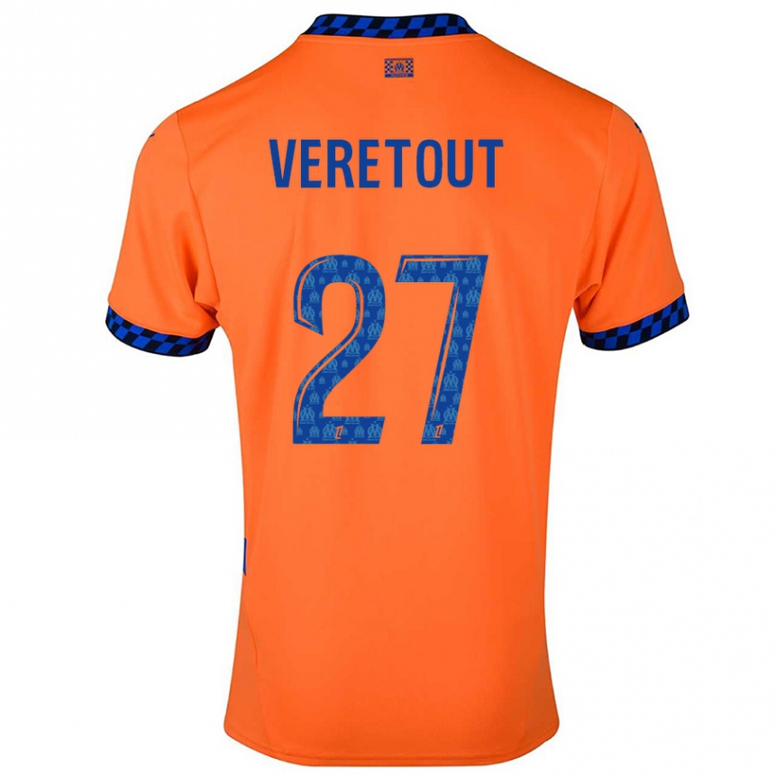 Kids Football Jordan Veretout #27 Orange Dark Blue Third Jersey 2024/25 T-Shirt Canada