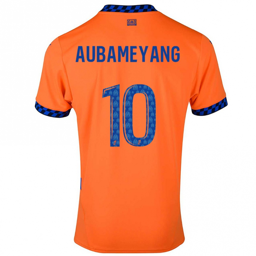 Kids Football Pierre-Emerick Aubameyang #10 Orange Dark Blue Third Jersey 2024/25 T-Shirt Canada