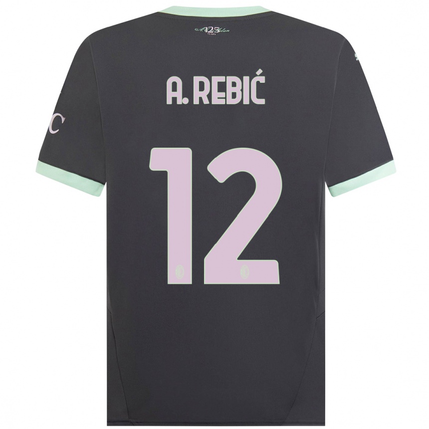 Kids Football Ante Rebic #12 Grey Third Jersey 2024/25 T-Shirt Canada