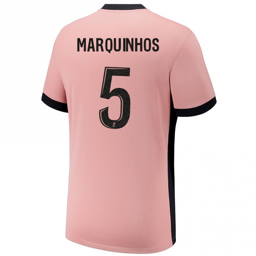 Kids Football Marquinhos #5 Rust Pink Third Jersey 2024/25 T-Shirt Canada