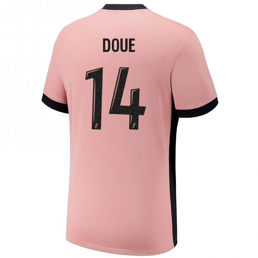 Kids Football Désiré Doué #14 Rust Pink Third Jersey 2024/25 T-Shirt Canada