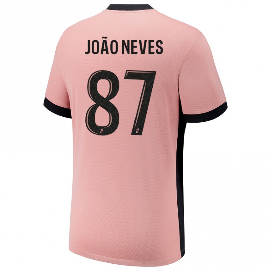 Kids Football João Neves #87 Rust Pink Third Jersey 2024/25 T-Shirt Canada