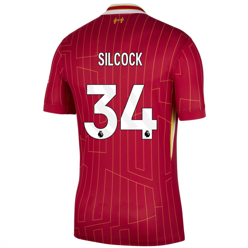 Men Football Hannah Silcock #34 Red Yellow White Home Jersey 2024/25 T-Shirt Canada