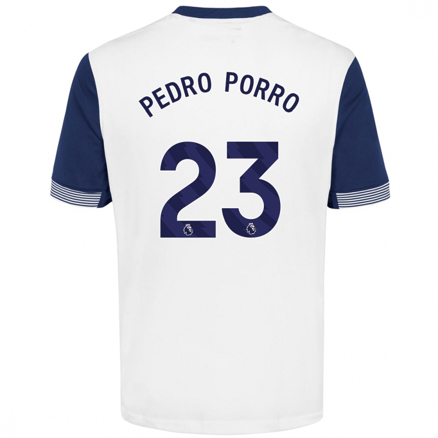 Homme Football Maillot Pedro Porro #23 Blanc Bleu Tenues Domicile 2024/25 Canada