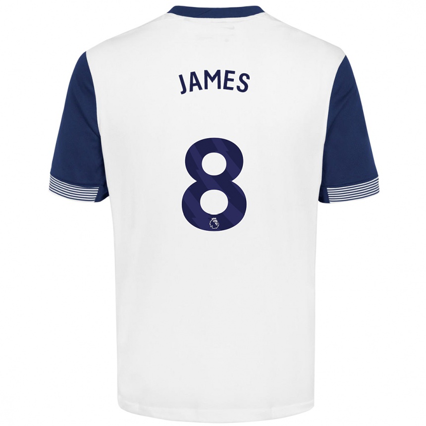 Men Football Angharad James #8 White Blue Home Jersey 2024/25 T-Shirt Canada