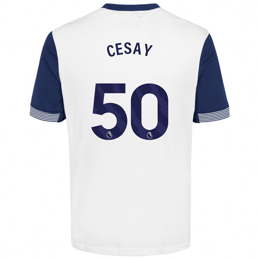 Men Football Kallum Cesay #50 White Blue Home Jersey 2024/25 T-Shirt Canada