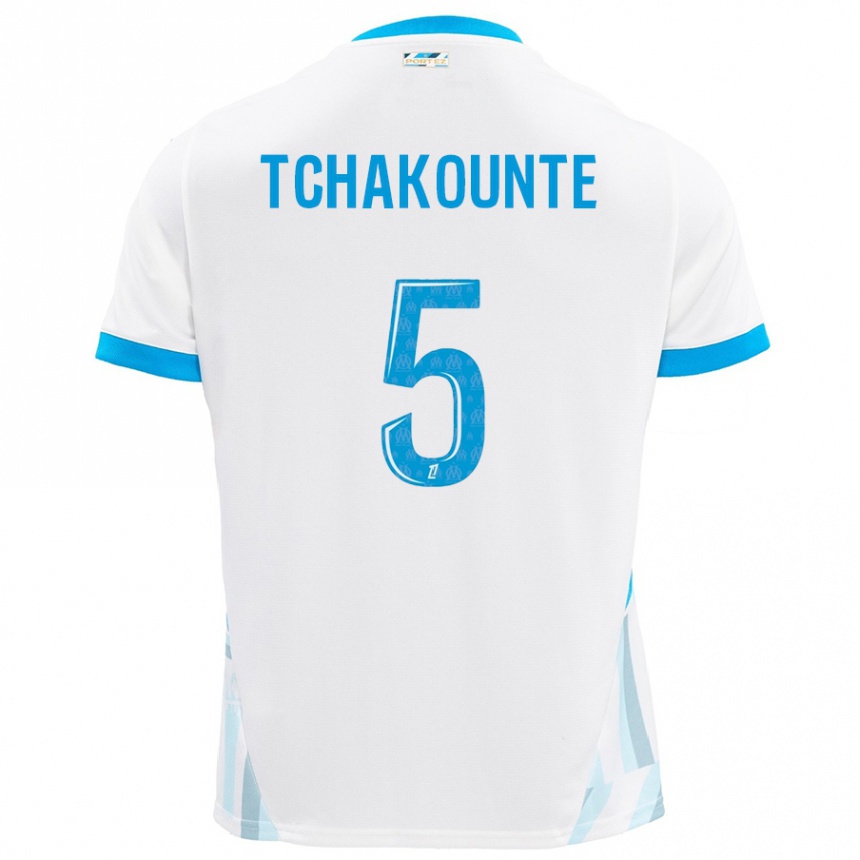 Men Football Annaëlle Tchakounté #5 White Sky Blue Home Jersey 2024/25 T-Shirt Canada