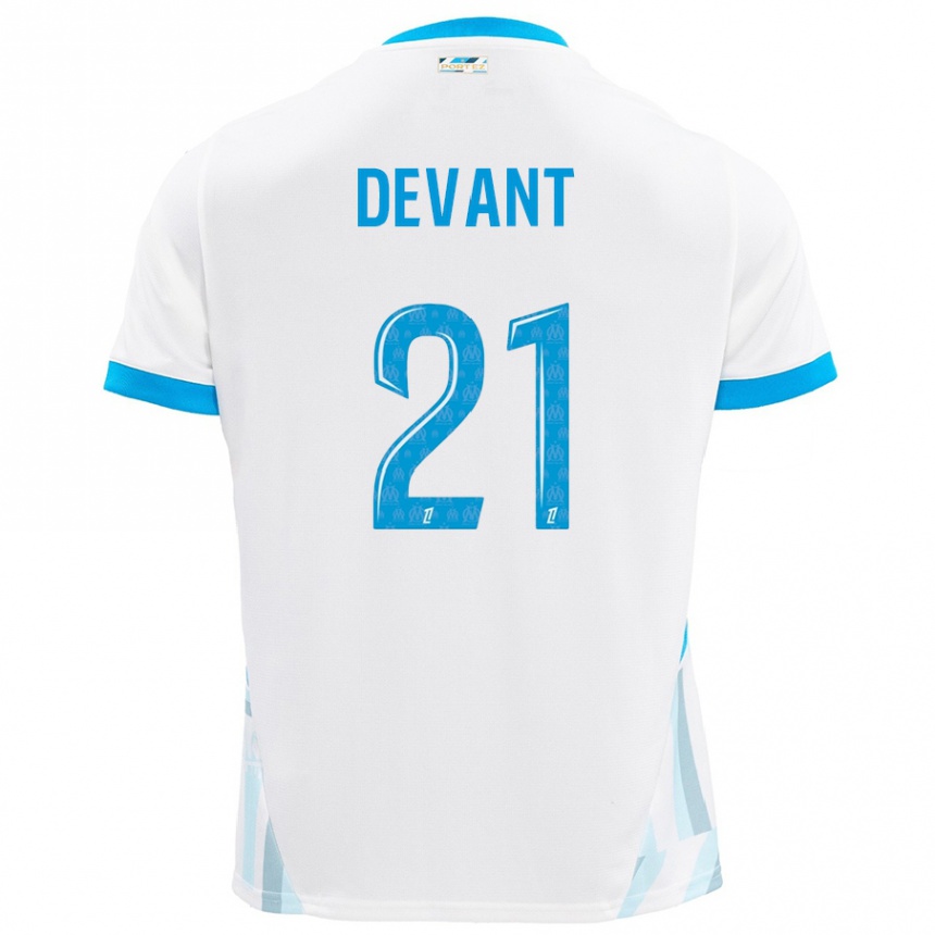 Men Football Caroline Devant #21 White Sky Blue Home Jersey 2024/25 T-Shirt Canada