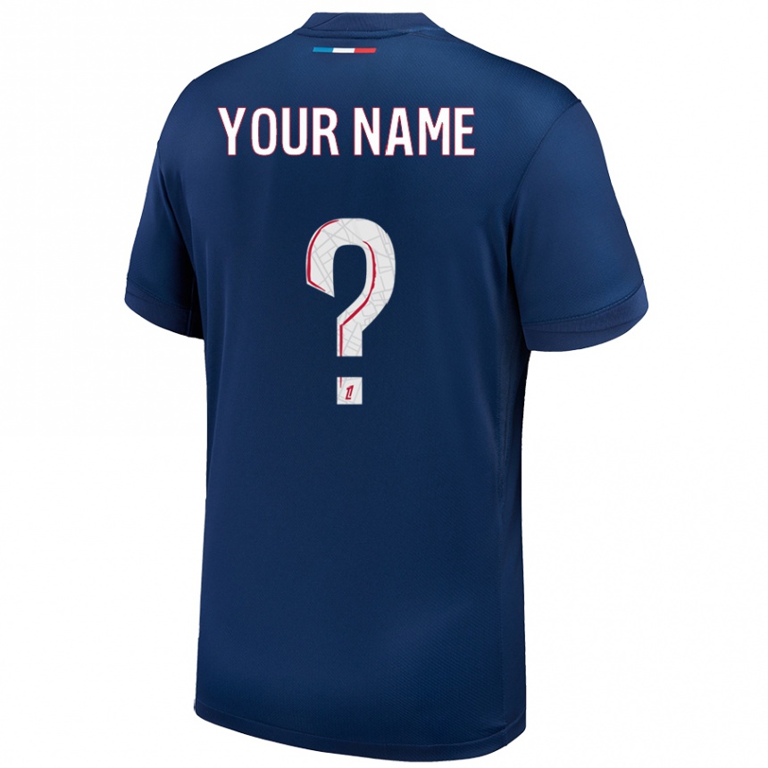 Homme Football Maillot Votre Nom #0 Bleu Marine Blanc Tenues Domicile 2024/25 Canada