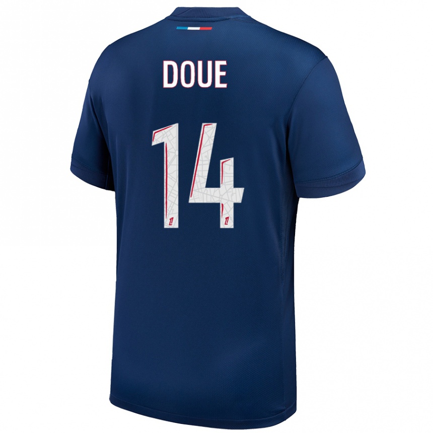 Men Football Désiré Doué #14 Navy Blue White Home Jersey 2024/25 T-Shirt Canada