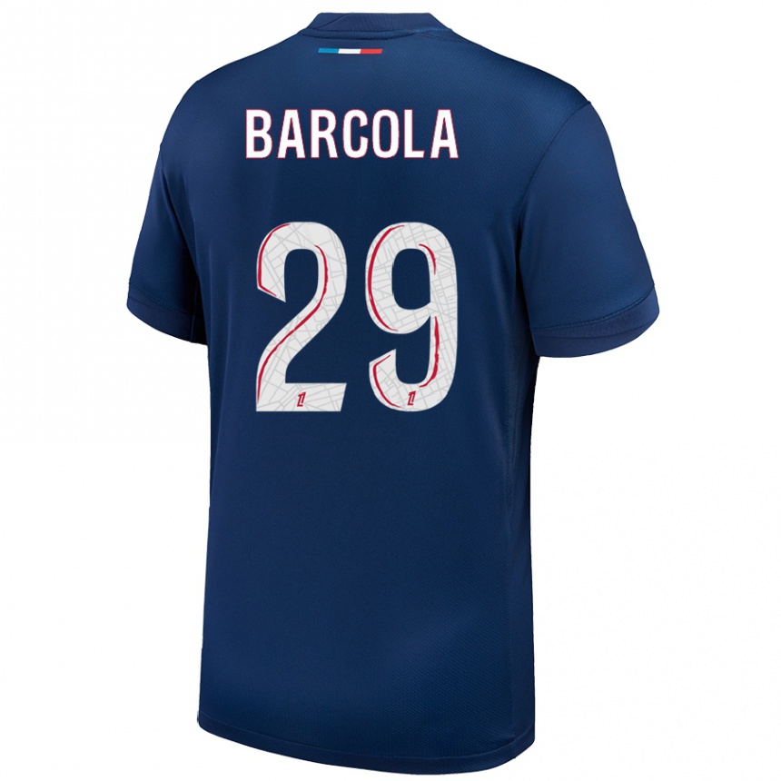 Homme Football Maillot Bradley Barcola #29 Bleu Marine Blanc Tenues Domicile 2024/25 Canada