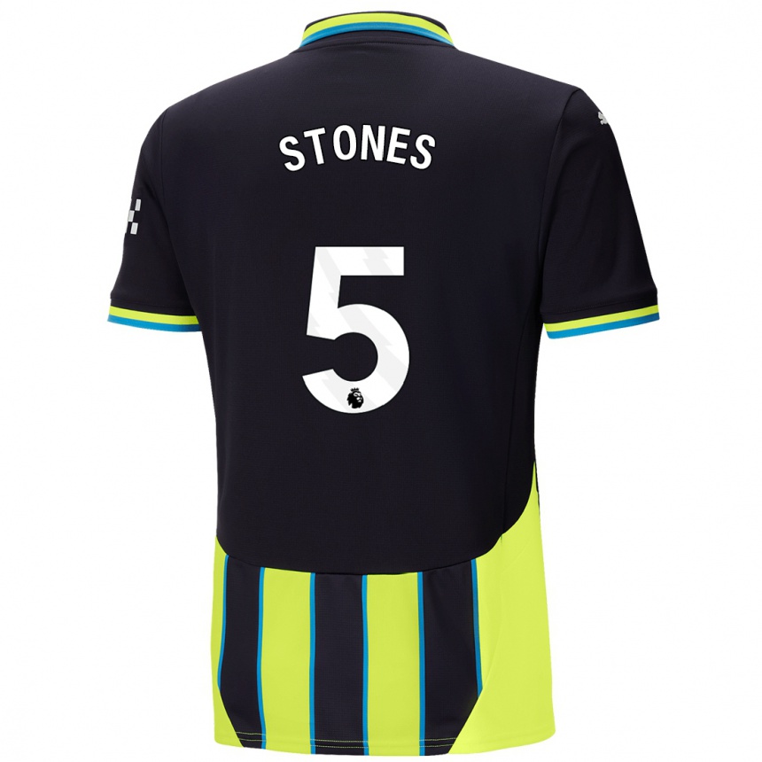 Men Football John Stones #5 Blue Yellow Away Jersey 2024/25 T-Shirt Canada