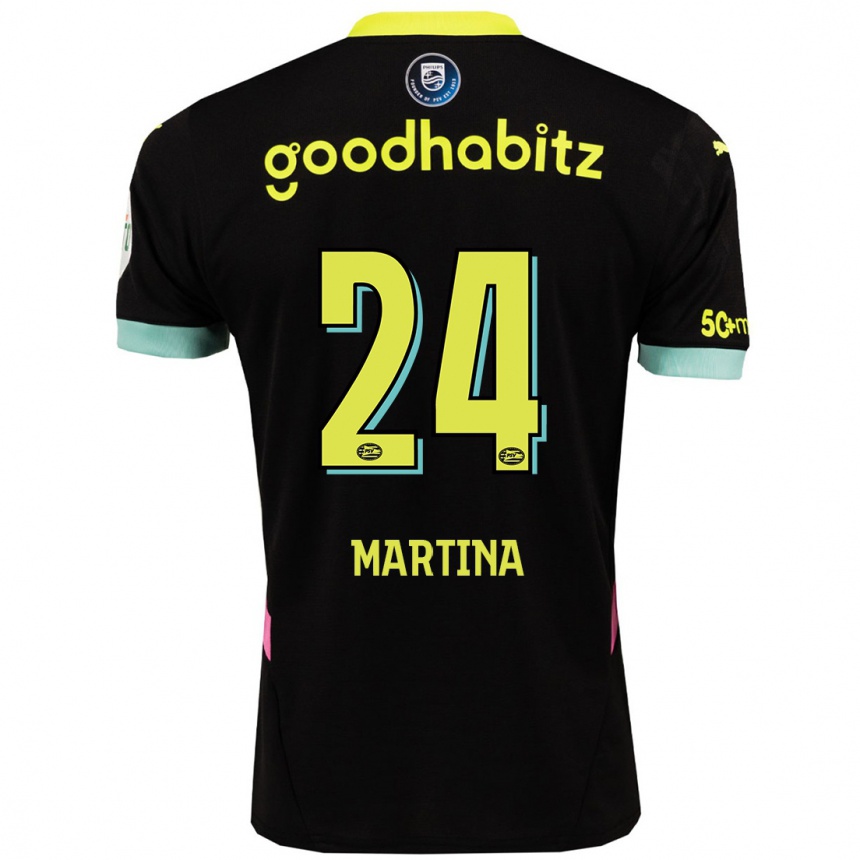 Men Football Shijona Martina #24 Black Yellow Away Jersey 2024/25 T-Shirt Canada