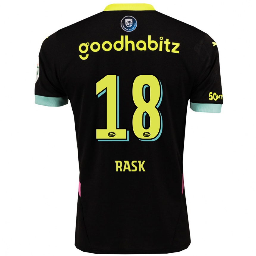 Men Football Caroline Rask #18 Black Yellow Away Jersey 2024/25 T-Shirt Canada