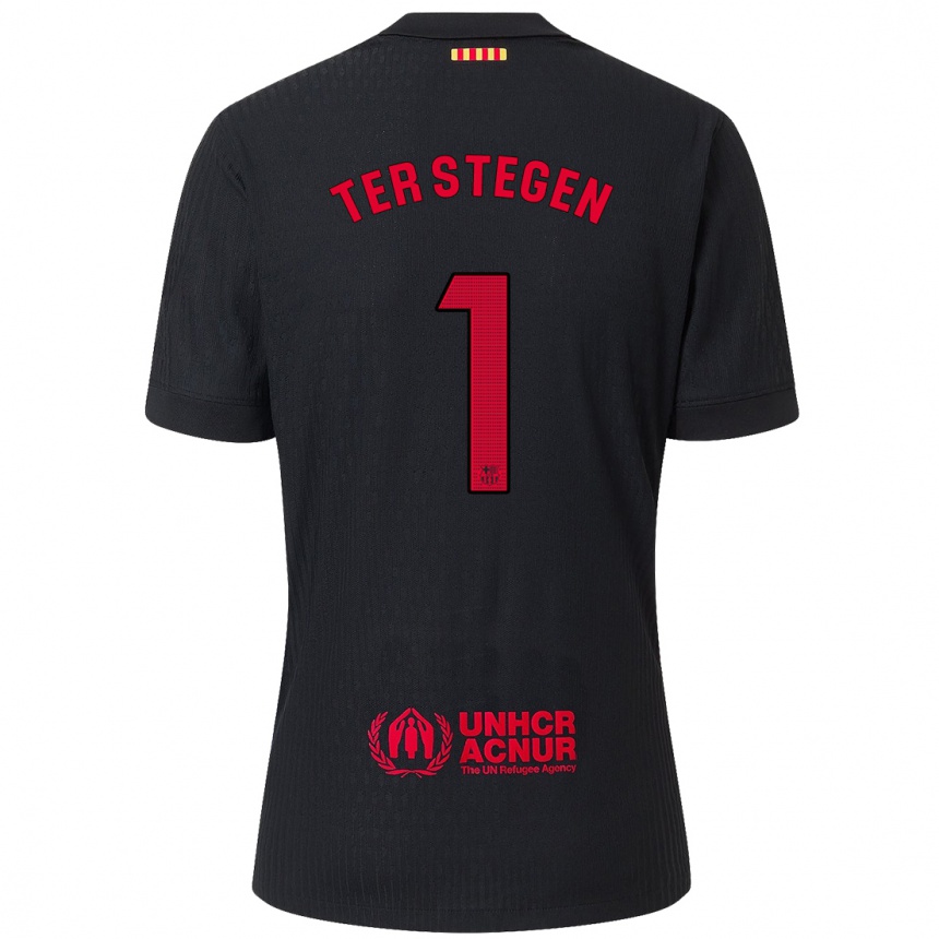 Men Football Marc-Andre Ter Stegen #1 Black Red Away Jersey 2024/25 T-Shirt Canada