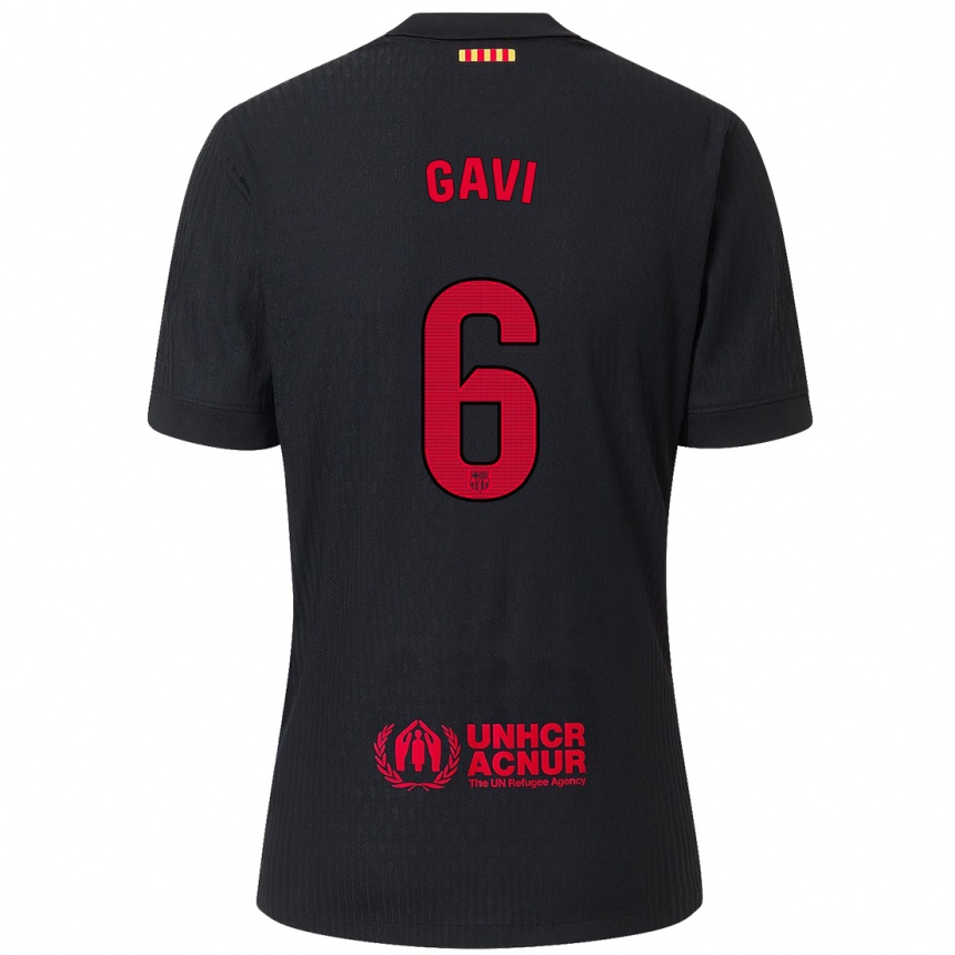 Men Football Gavi #6 Black Red Away Jersey 2024/25 T-Shirt Canada