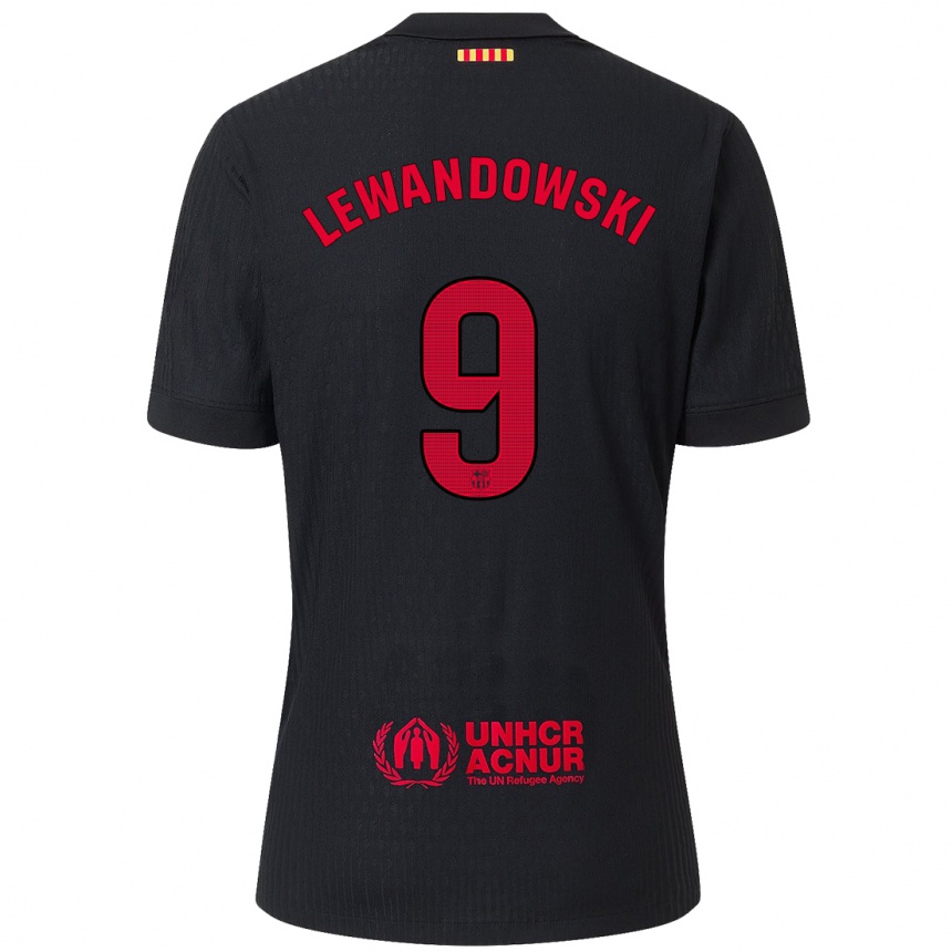 Men Football Robert Lewandowski #9 Black Red Away Jersey 2024/25 T-Shirt Canada