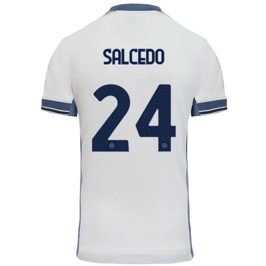 Homme Football Maillot Eddie Salcedo #24 Blanc Gris Tenues Extérieur 2024/25 Canada