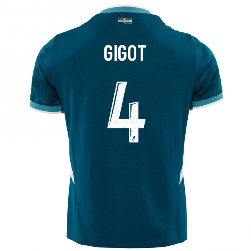 Men Football Samuel Gigot #4 Turquoise Blue Away Jersey 2024/25 T-Shirt Canada