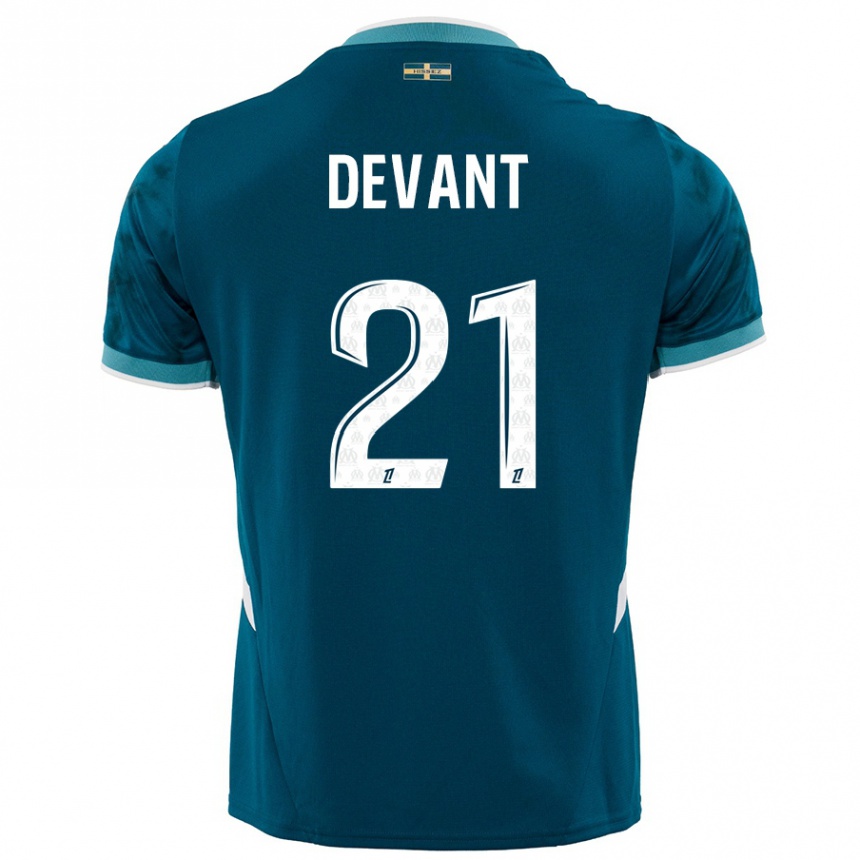 Men Football Caroline Devant #21 Turquoise Blue Away Jersey 2024/25 T-Shirt Canada