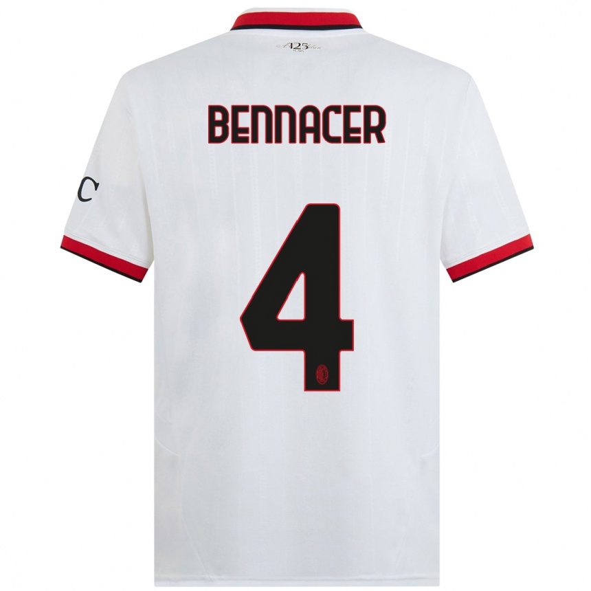 Men Football Ismael Bennacer #4 White Black Red Away Jersey 2024/25 T-Shirt Canada