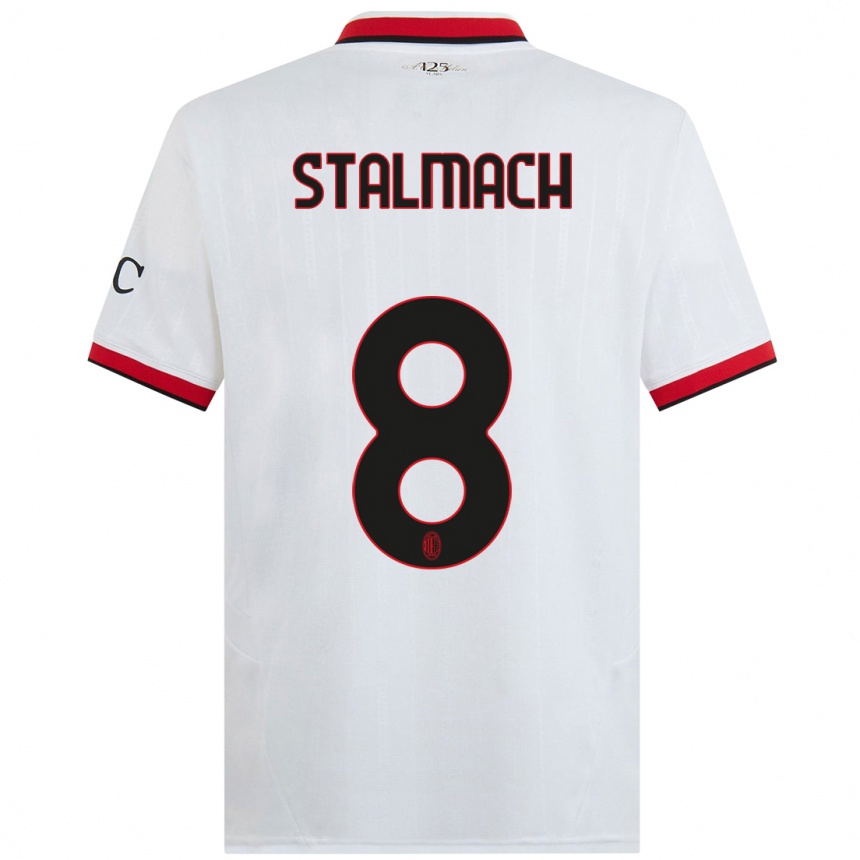 Men Football Dariusz Stalmach #8 White Black Red Away Jersey 2024/25 T-Shirt Canada