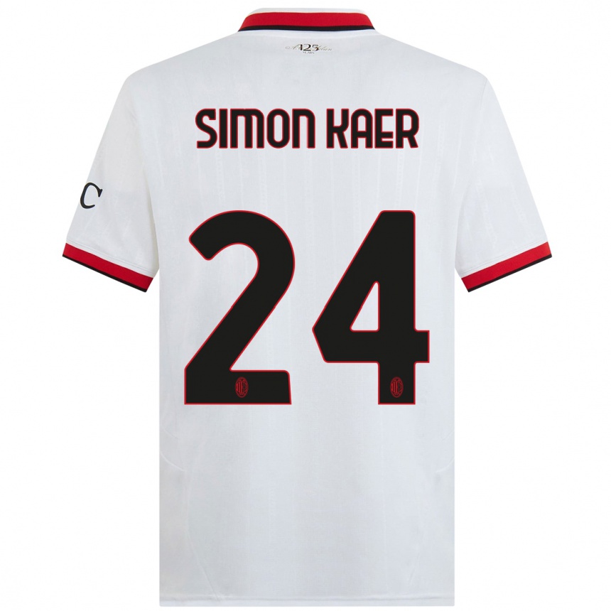 Men Football Simon Kaer #24 White Black Red Away Jersey 2024/25 T-Shirt Canada