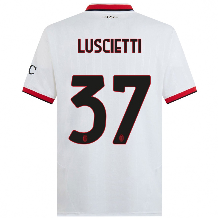 Men Football Abebe Luscietti #37 White Black Red Away Jersey 2024/25 T-Shirt Canada