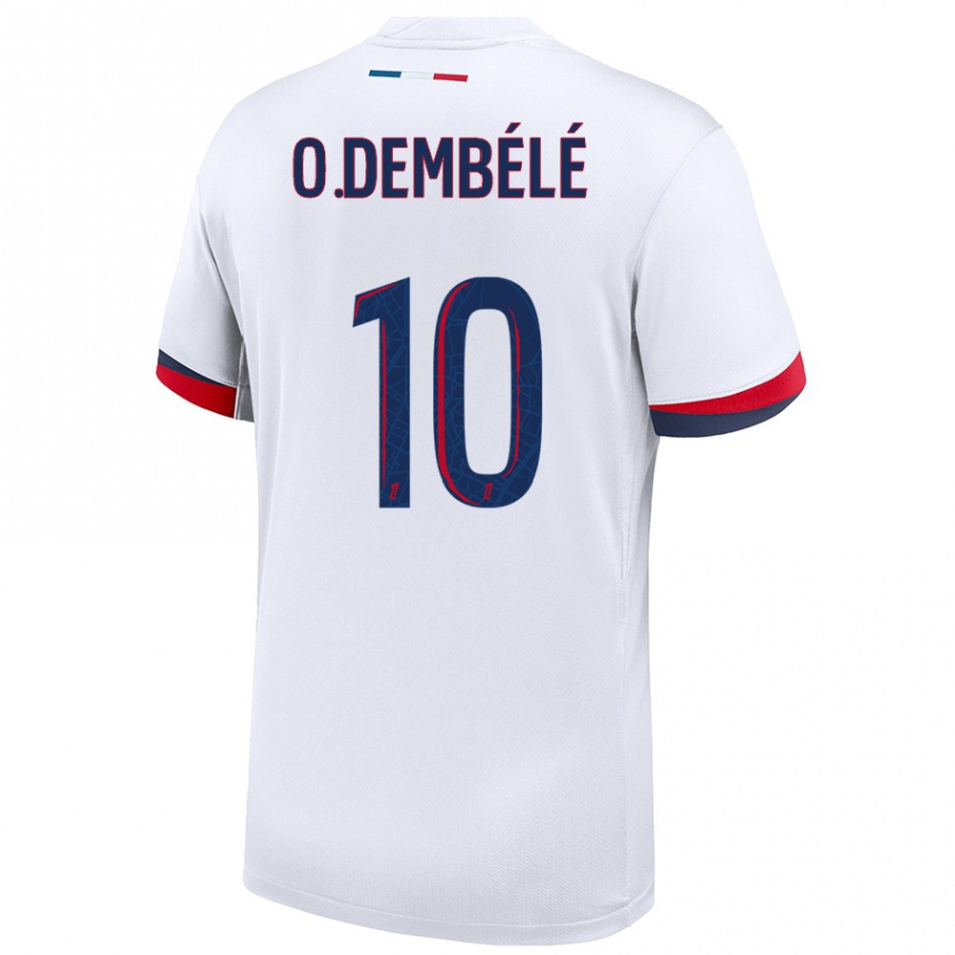 Homme Football Maillot Ousmane Dembélé #10 Blanc Bleu Rouge Tenues Extérieur 2024/25 Canada