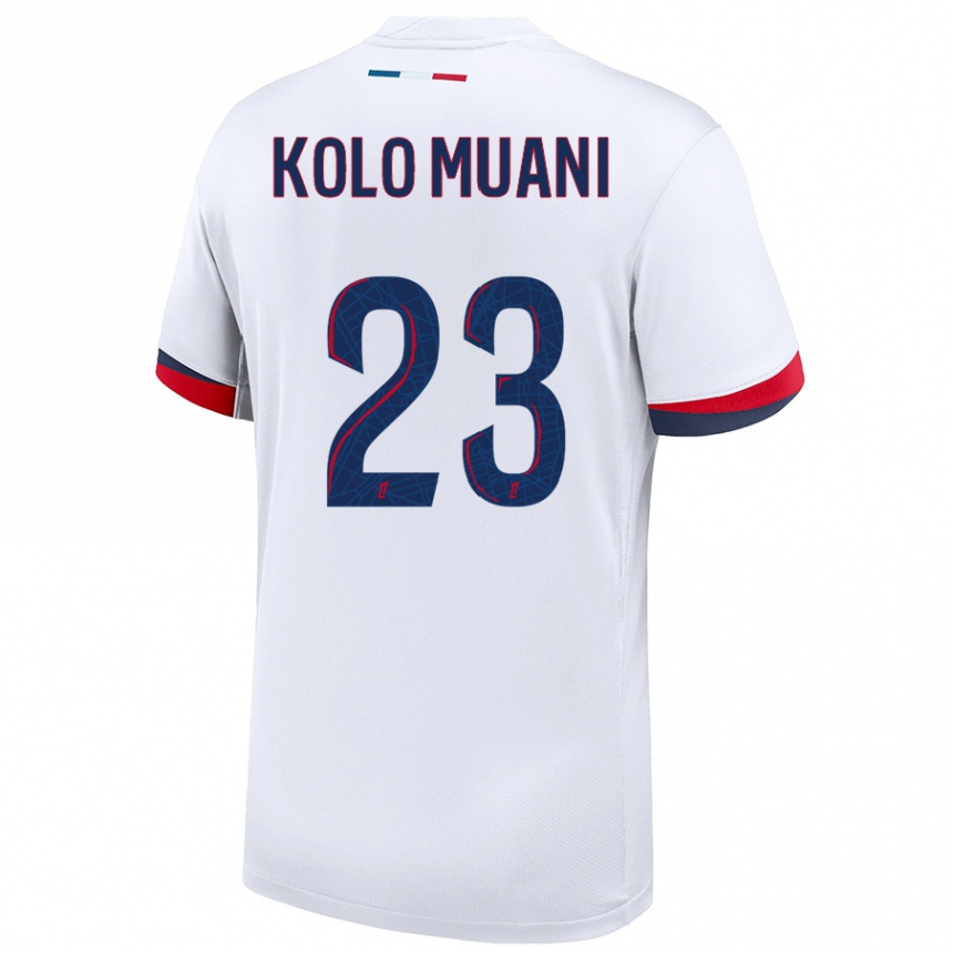 Men Football Randal Kolo Muani #23 White Blue Red Away Jersey 2024/25 T-Shirt Canada