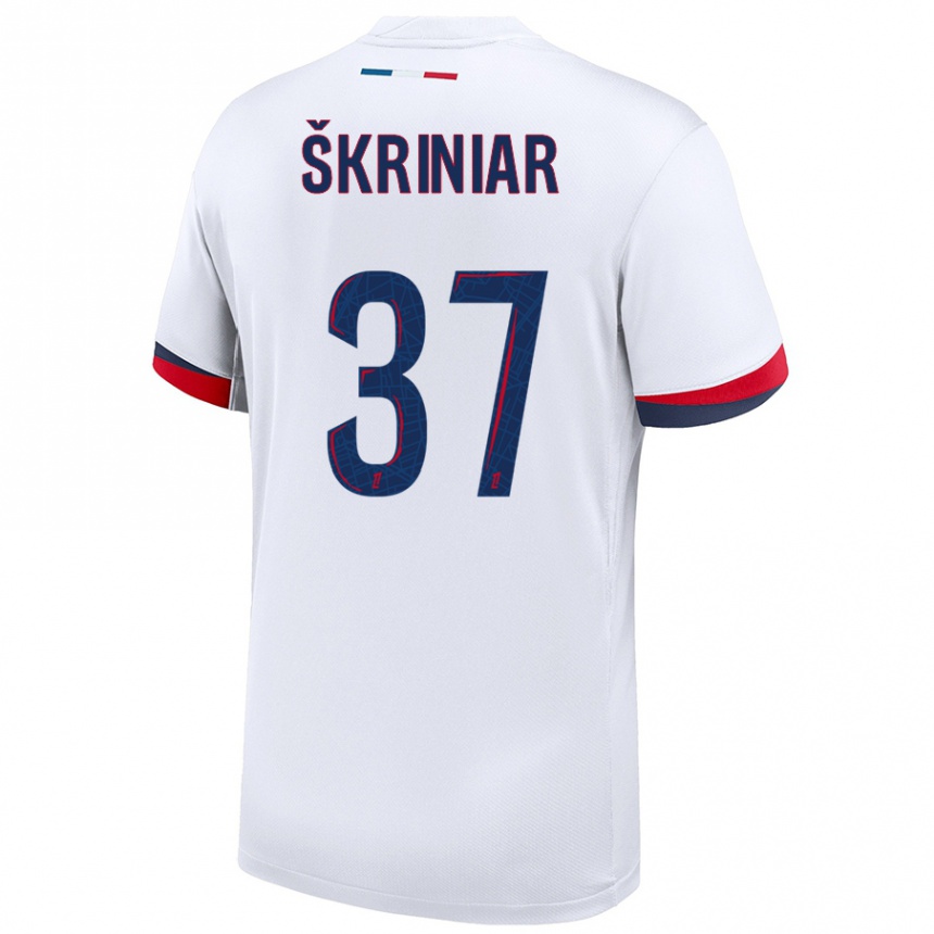 Men Football Milan Skriniar #37 White Blue Red Away Jersey 2024/25 T-Shirt Canada