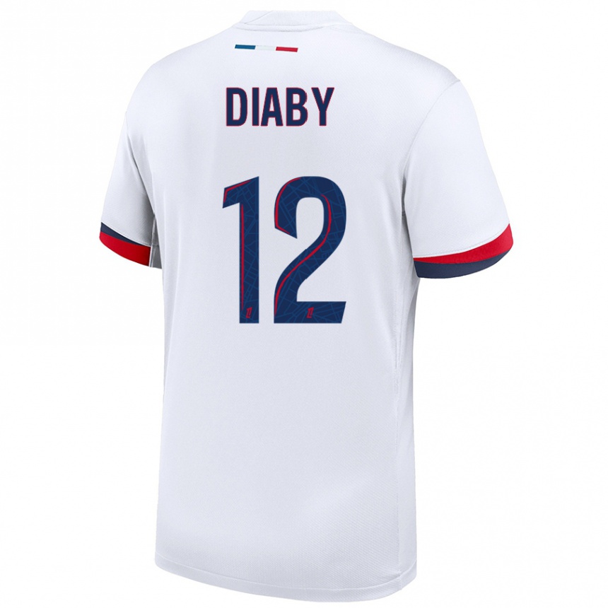 Men Football Ibrahima Diaby #12 White Blue Red Away Jersey 2024/25 T-Shirt Canada