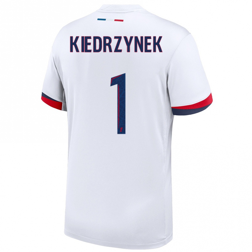 Men Football Katarzyna Kiedrzynek #1 White Blue Red Away Jersey 2024/25 T-Shirt Canada