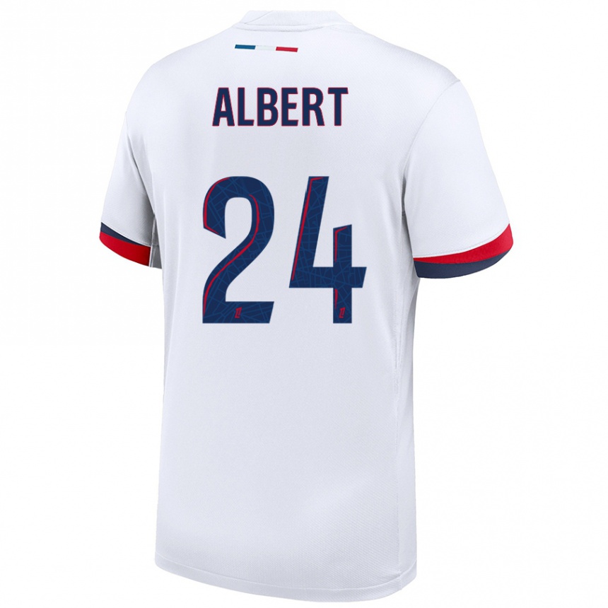 Men Football Korbin Albert #24 White Blue Red Away Jersey 2024/25 T-Shirt Canada