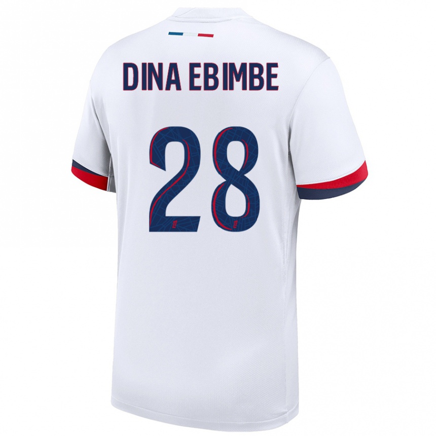 Men Football Eric Junior Dina Ebimbe #28 White Blue Red Away Jersey 2024/25 T-Shirt Canada