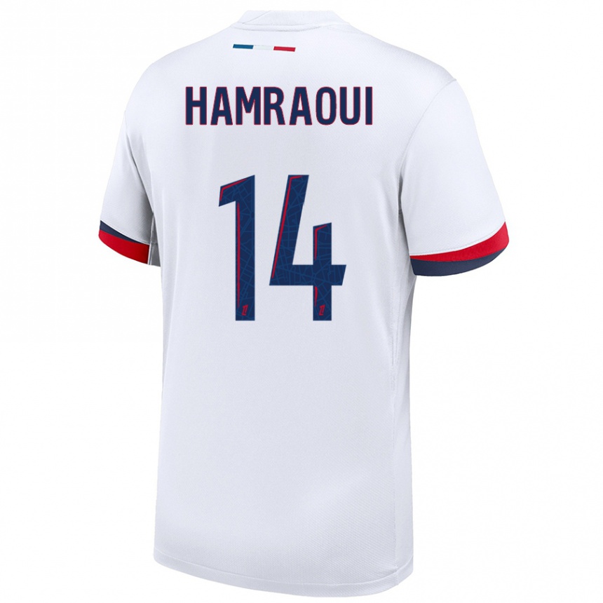 Men Football Kheira Hamraoui #14 White Blue Red Away Jersey 2024/25 T-Shirt Canada